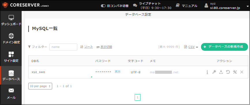 MySQL一覧