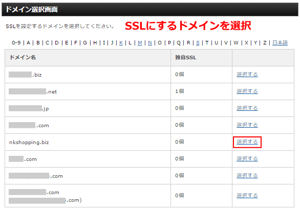 ドメイン選択